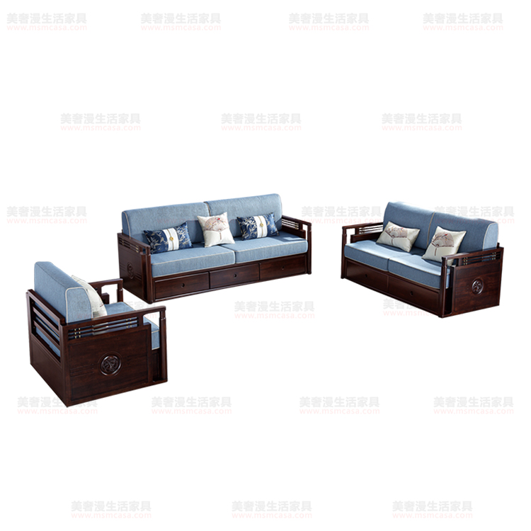 美奢漫新中式金絲檀木棉麻沙發(fā)ZSK1018#