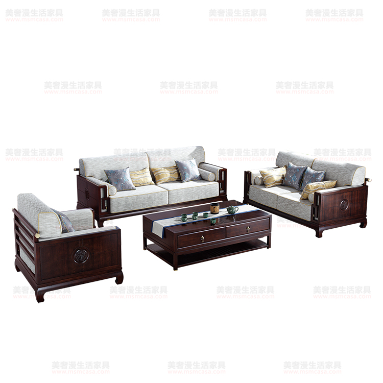 美奢漫新中式金絲檀木棉麻沙發(fā)ZSK1011#
